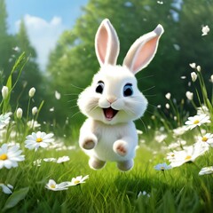 Obraz premium White Rabbit in Flower Garden, the AI Image Generator
