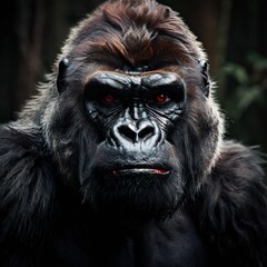 Obraz premium the AI Image Generator, Portrait of a gorilla. Studio shot on a dark
