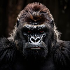 Obraz premium the AI Image Generator, Portrait of a gorilla. Studio shot on a dark
