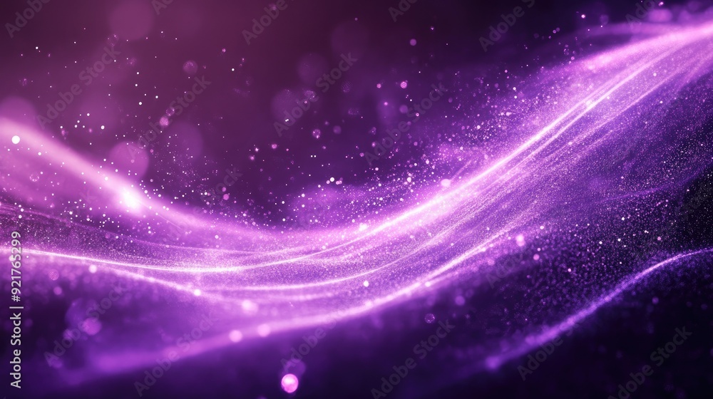 Aufkleber purple abstract background adorned with glowing lines and twinkling sparkles.