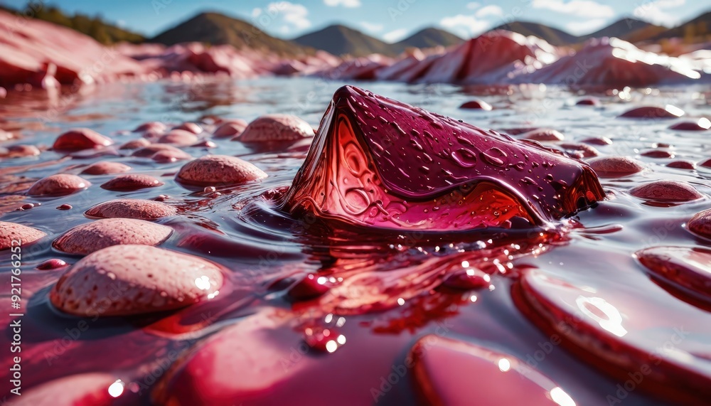 Aufkleber red liquid abstract background with shiny surface.