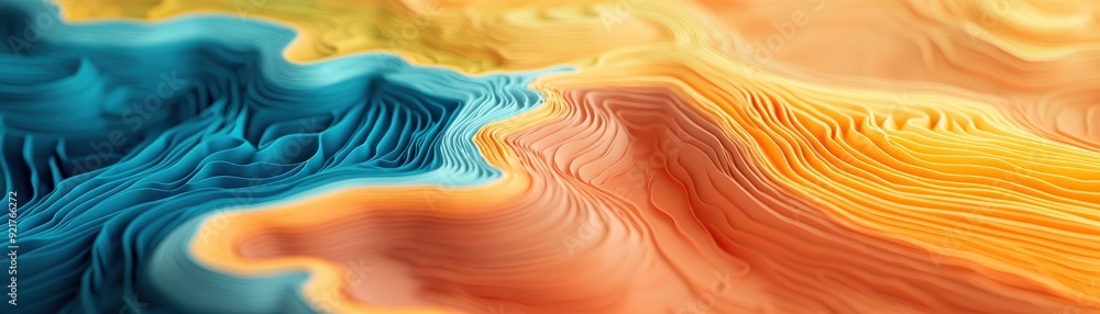 Poster abstract texture with vibrant colors of blue, orange, and yellow, creating a stunning visual wave pa