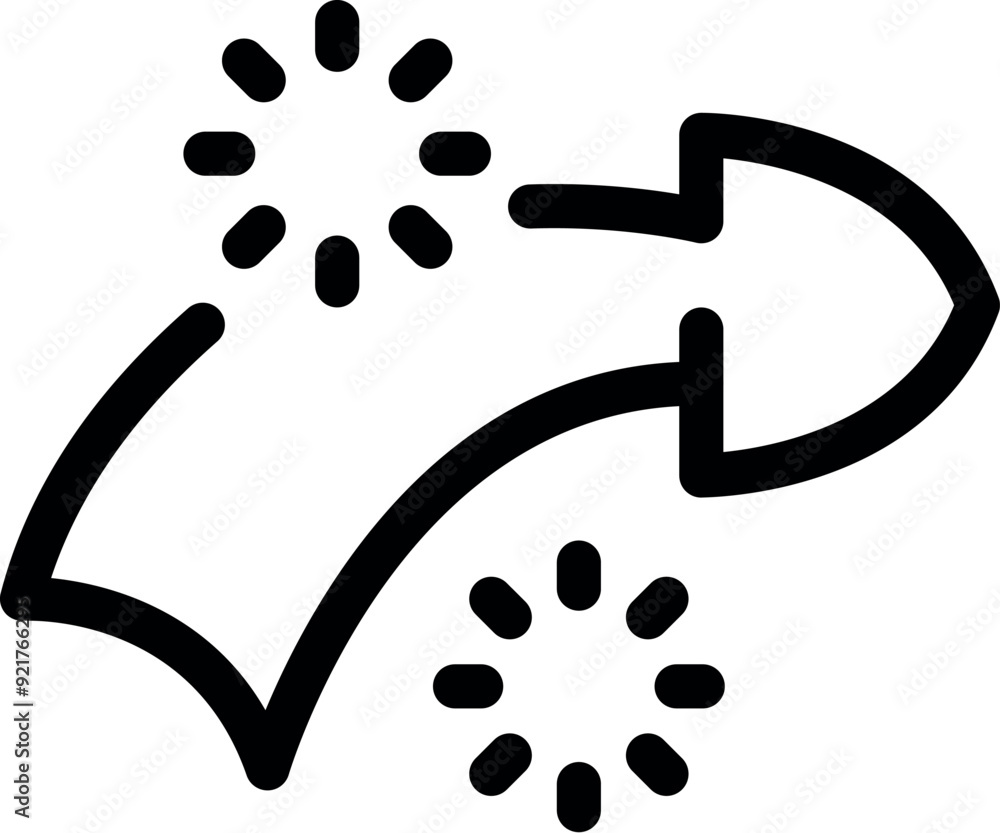 Poster simple, bold line icon of an arrow moving forward with rotating loading circles representing data pr