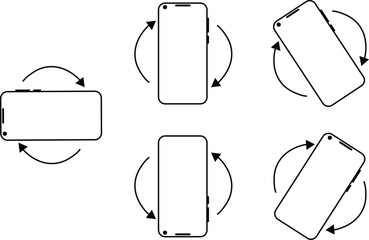 Set of Rotate Mobile phone icons in Trendy Outline styles. Device auto rotation symbols. Turn your device. Vectors illustration signs for web sites or mobile apps isolated on transparent background.