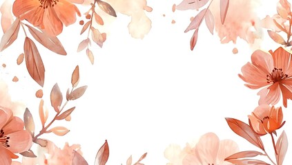 Watercolor rose gold floral frame border with white background,