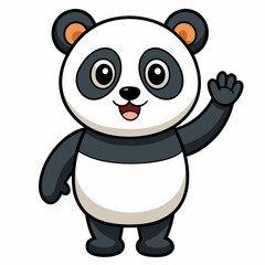 Cute panda waving like saying hi art vector illustration