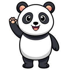 Cute panda waving like saying hi art vector illustration