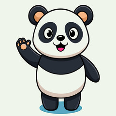 Cute panda waving like saying hi art vector illustration