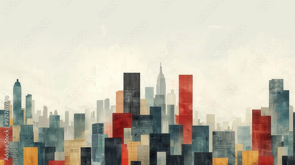Poster abstract cityscape with geometric building blocks
