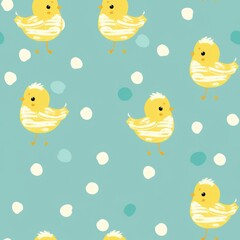 Seamless pattern of Easter chicks and polka dots