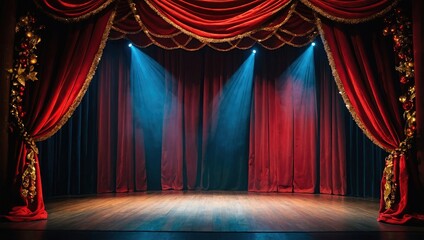 Magic theater stage red curtains Show Spotlight christmas decorations