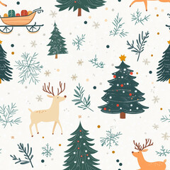 Fototapeta premium Christmas seamless pattern, seamless, Fabric printing