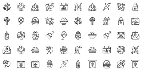 Mega Set Of Vector Events Of Spring Icons Web Header Banner Design Containing Celebration,Cultures,Easter,Celebrate,Day Stroke Icon Collection. Vector Illustration