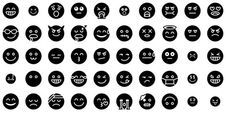Mega Set Of Vector Expressive Emoticons Glyph Icons Collection Isolated Silhouette Solid Icons Including Emoji,Smile,Happy,Annoyed,Emoticon Business Infographic Elements Logo Vector Illustration