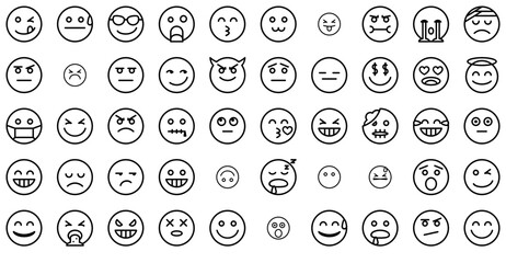 Mega Set Of Vector Expressive Emoticons Outline Icons Web Header Banner Design Containing Sad,Emoticon,Annoyed,Emoji,Happy Vector Illustration Linear Pictogram Pack