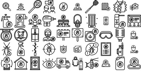 Set Of Exterminator Isolated Silhouette Solid Icons With Beetle,Cockroach,Insect,Pest-Control,Bug Business Infographic Elements Logo Vector Illustration