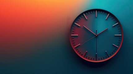 Modern Analog Clock with Red and Blue Gradient Background