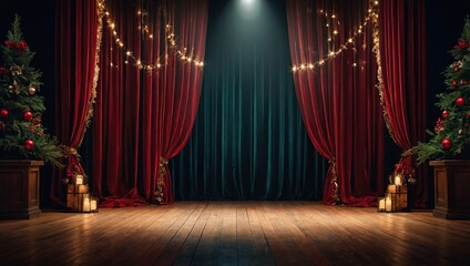 Magic theater stage red curtains Show Spotlight christmas decorations