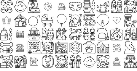Set Of Linear Family Baby Icons Collection Isolated Silhouette Solid Icons Including Pet,Mother,Childhood,Child,Baby Vector Icon Set Linear Pictogram Pack