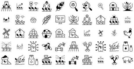 Set Of Farming Isolated Silhouette Solid Icons With Farm,Smart-Farming,Agriculture,Farming,Technology Vector Illustration Linear Pictogram Pack