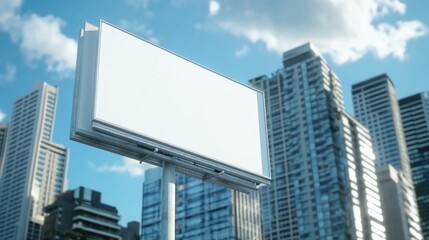 Obraz premium Blank billboard with cityscape in the background.