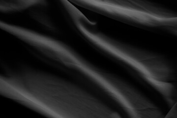 Background black silk fabric luxury abstract textile smooth shadow gradient cloth gray banner product friday presentation, canvas material template decoration elegance textile fashion sale.