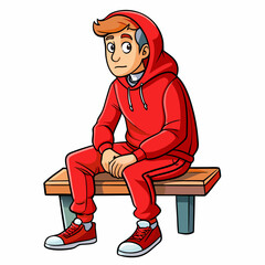 A single boy sitting hand drawing A full body art vector illustration