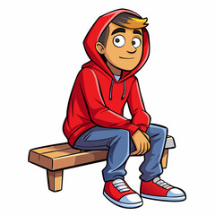 A single boy sitting hand drawing A full body art vector illustration