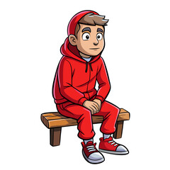 A single boy sitting hand drawing A full body art vector illustration