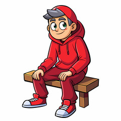 A single boy sitting hand drawing A full body art vector illustration