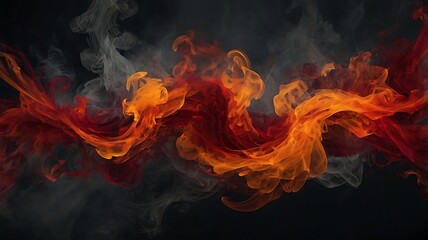 Fototapeta premium Red and black smoky like illustration on black background, fire like mist backdrop