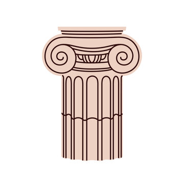 recommend clip art: Column capital, antique Greek architecture. Classic Ionic order design, ancient Greece building element with ornate decor, Historic marbel pillar. Flat vector illustration isolated on white background