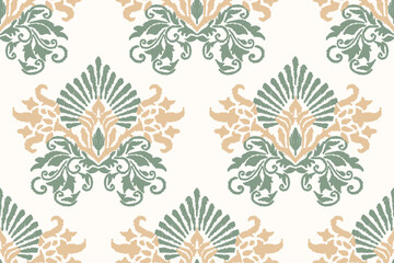Ikat floral paisley embroidery on white background.Ikat ethnic oriental pattern traditional.Aztec style abstract vector illustration.design for texture,fabric,clothing,wrapping,decoration,sarong,scarf
