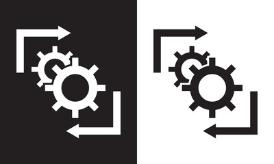 Workflow process icon in flat style. Gear cog wheel with arrows.   isolated  on white and black background. Workflow business concept. vector illustration. EPS 10