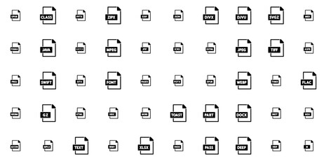 A Collection Of File And Formats Set 3 Solid Icons Web Header Banner Design Containing Extension,File-Format,Document,File-Type,File Infographic Simple Vector Illustration Logo