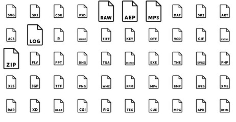Mega Set Of Vector File Format Icons Collection Isolated Silhouette Solid Icons Including File-Extension,Format,File,Extension,File-Format Vector Icons Illustration Collection