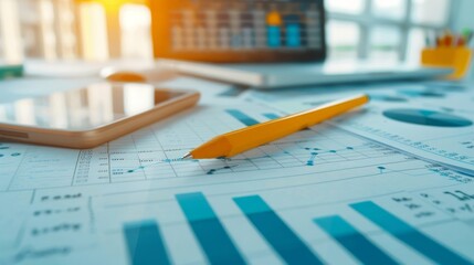 Curriculum outlines with student progress sheets, copy space, focus on objects, deep depth of field.