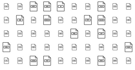 Set Of File Formats Icons Collection Isolated Silhouette Solid Icons Including File,File-Type,Document,File-Extension,Ps Stroke Icon Collection. Vector Illustration