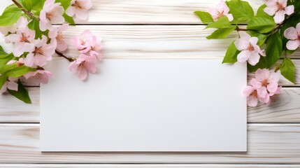 Obraz premium Spring cherry blossom background with wooden board