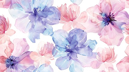 Delicate floral watercolor repeat design in gentle pastel hues, ideal for cosmetics and more.