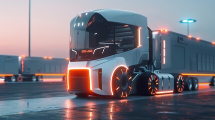 Sleek logistics vehicles with efficient design, copy space, deep depth of field.