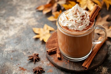 Pumpkin spice latte with whipped cream and cinnamon