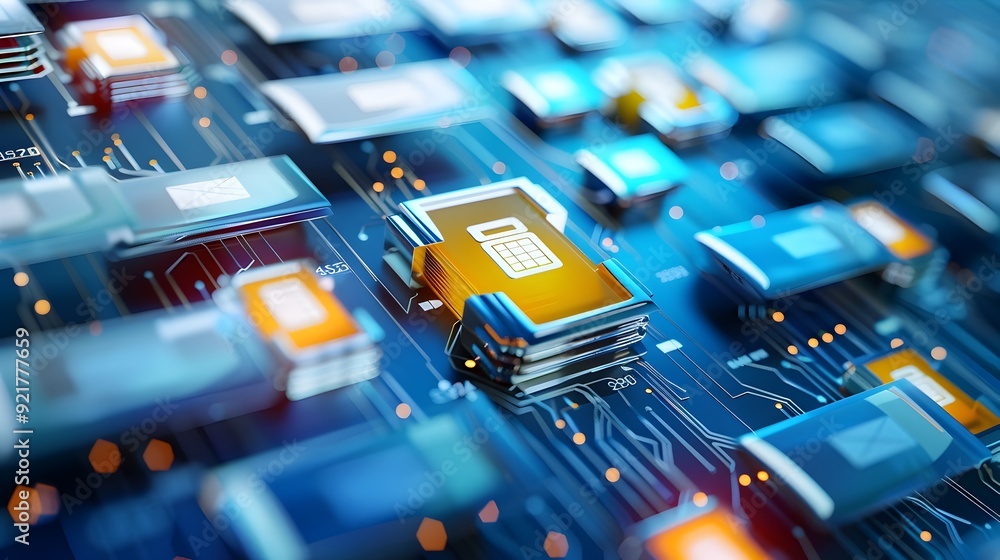 Poster digital security concept with chip on a circuit board.