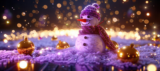 Obraz premium Winter Scene with Cute Snowman