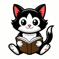 Kitten reading a book art vector illustration
