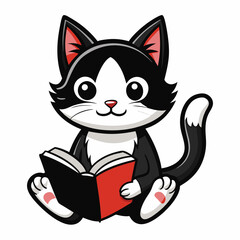 Kitten reading a book art vector illustration