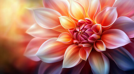 Fototapeta premium A close up of a flower with a pink and orange color. The flower is a daisy and it is the center of the image. The background is a mix of colors, giving the image a vibrant and lively feel