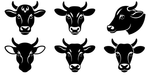 Set cow head icons vector art, Cow silhouette vector illustration