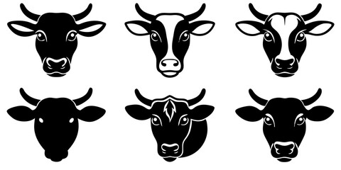 Set cow head icons vector art, Cow silhouette vector illustration © bizboxdesigner