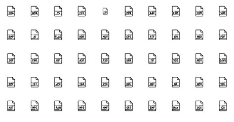 A Collection Of File Names Outline_V Icons Web Header Banner Design Containing File,Name,Chm,Document,Extension Vector Icon Set Linear Pictogram Pack